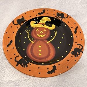 Laurie Gates Halloween Ware Ceramic Pumpkin Snowman Plate Fall Decor Cats Bats